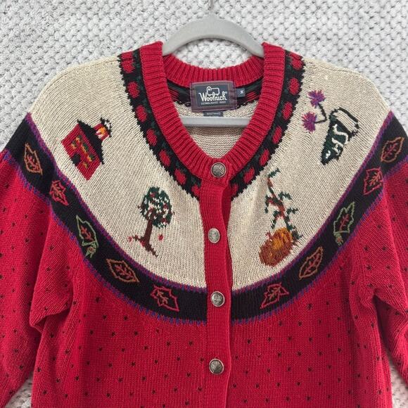 VTG Woolrich Sweater Womens M Red Button Front Autumn Teacher Fall Pumpkin - Picture 3 of 14